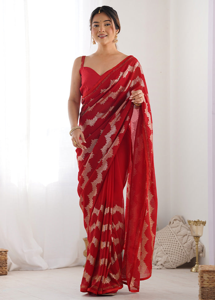 Red Georgette Saree With Blouse Piece