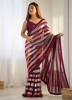 Wine Georgette Saree With Blouse Piece