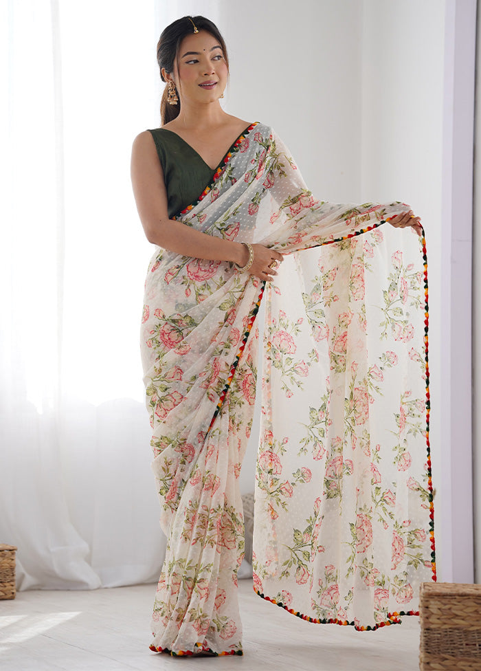 Off White Georgette Saree With Blouse Piece