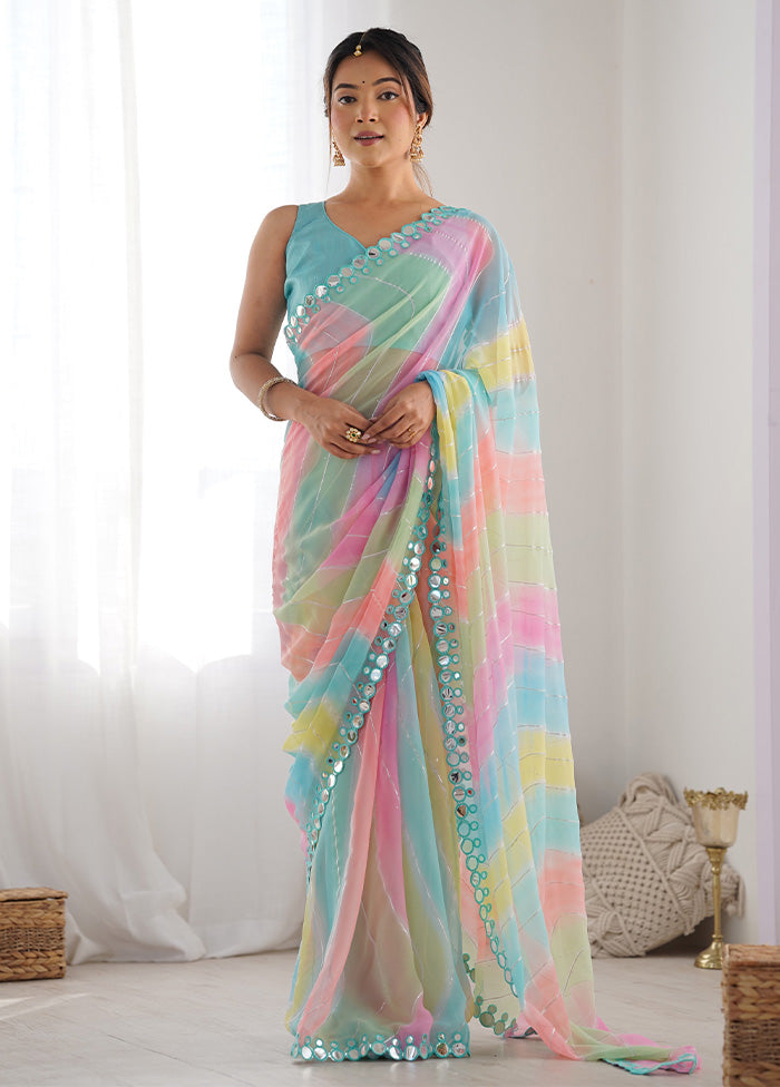 Multicolor Georgette Saree With Blouse Piece