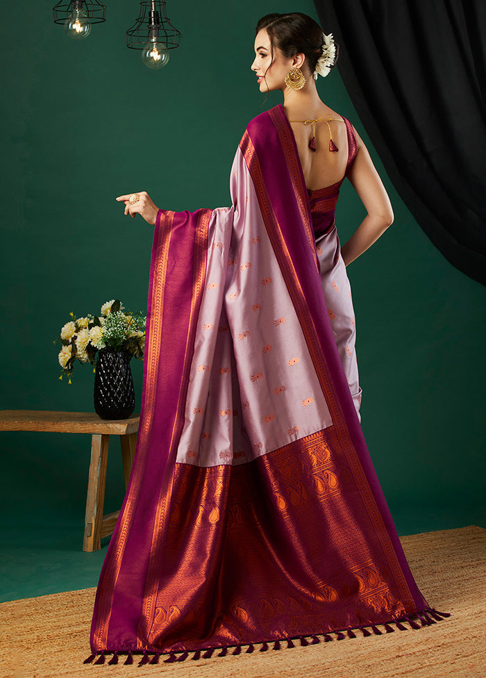 Pink Banarasi Silk Saree With Blouse Piece