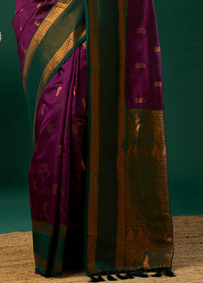 Wine Banarasi Silk Saree With Blouse Piece