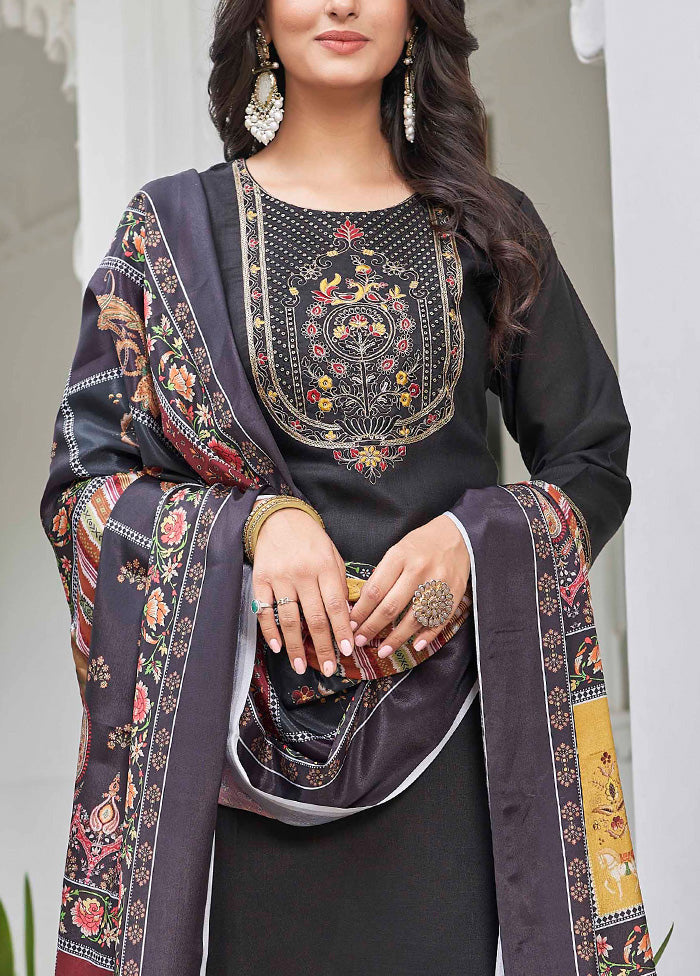 3 Pc Black Readymade Cotton Dupatta Suit Set