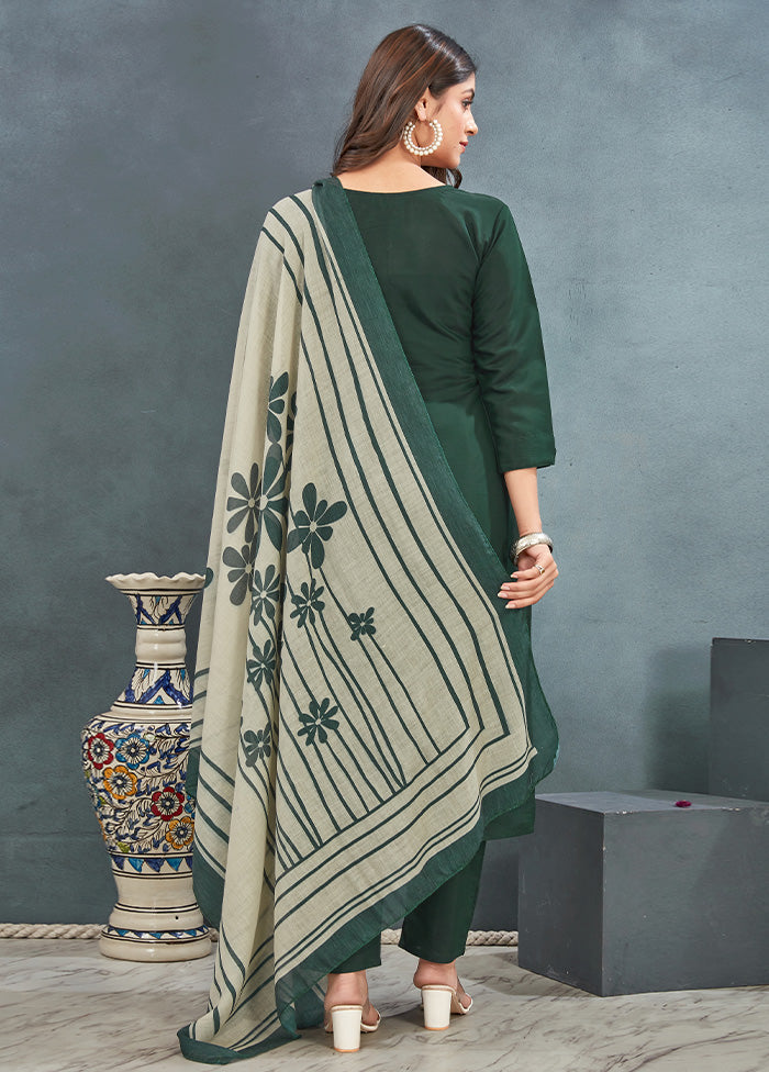 3 Pc Green Readymade Silk Dupatta Suit Set