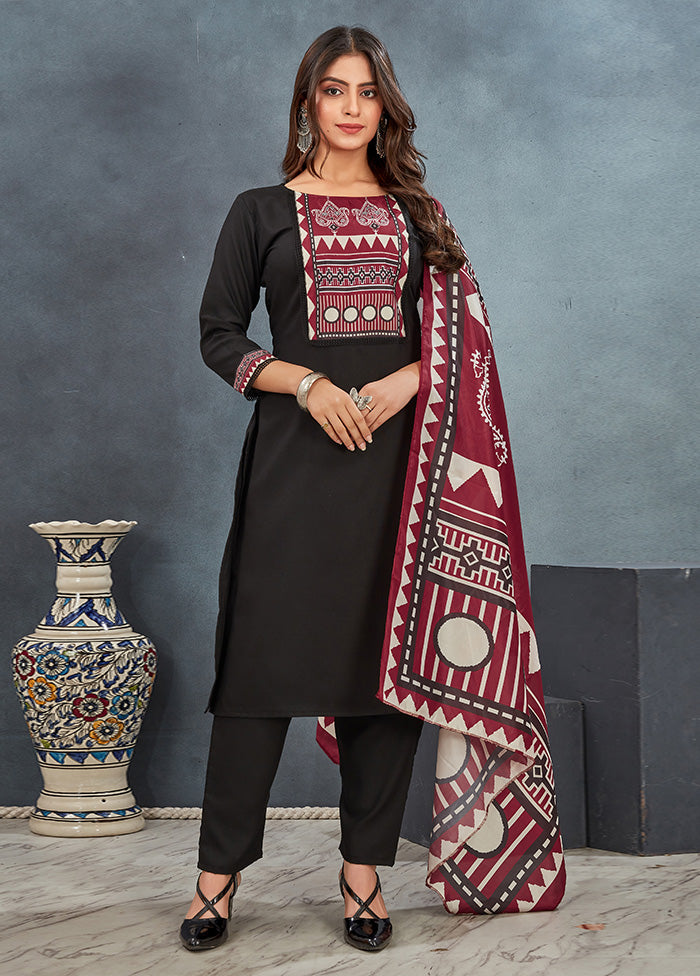 3 Pc Black Readymade Rayon Dupatta Suit Set