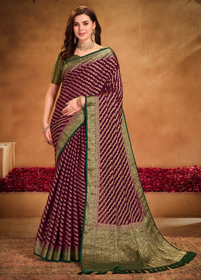 Wine Georgette Saree With Blouse Piece