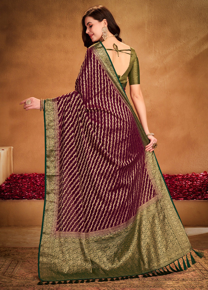 Wine Georgette Saree With Blouse Piece