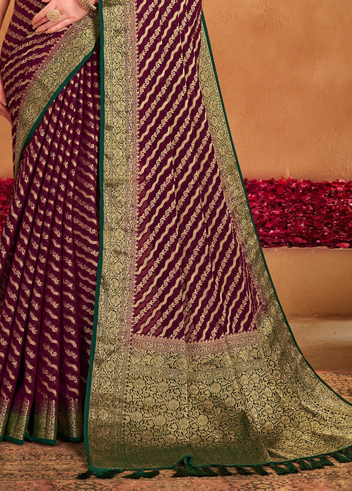 Wine Georgette Saree With Blouse Piece