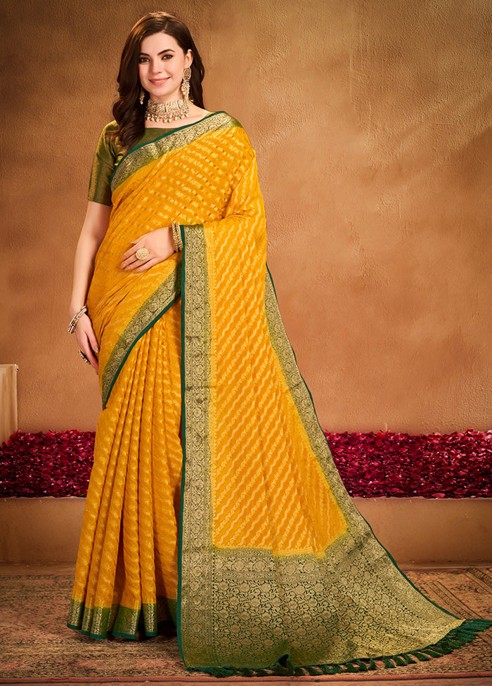 Yellow Georgette Saree With Blouse Piece