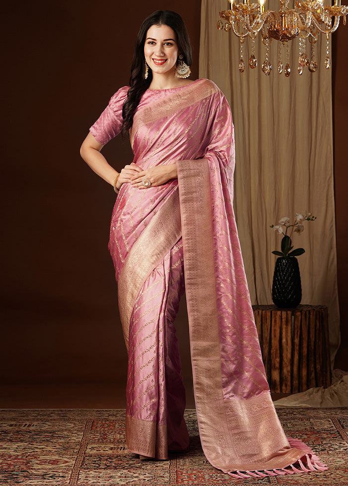 Peach Satin Silk Saree With Blouse Piece