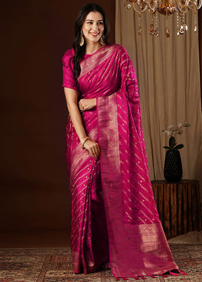 Pink Satin Silk Saree With Blouse Piece