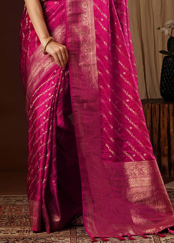 Pink Satin Silk Saree With Blouse Piece