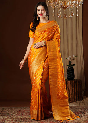 Yellow Satin Silk Saree With Blouse Piece