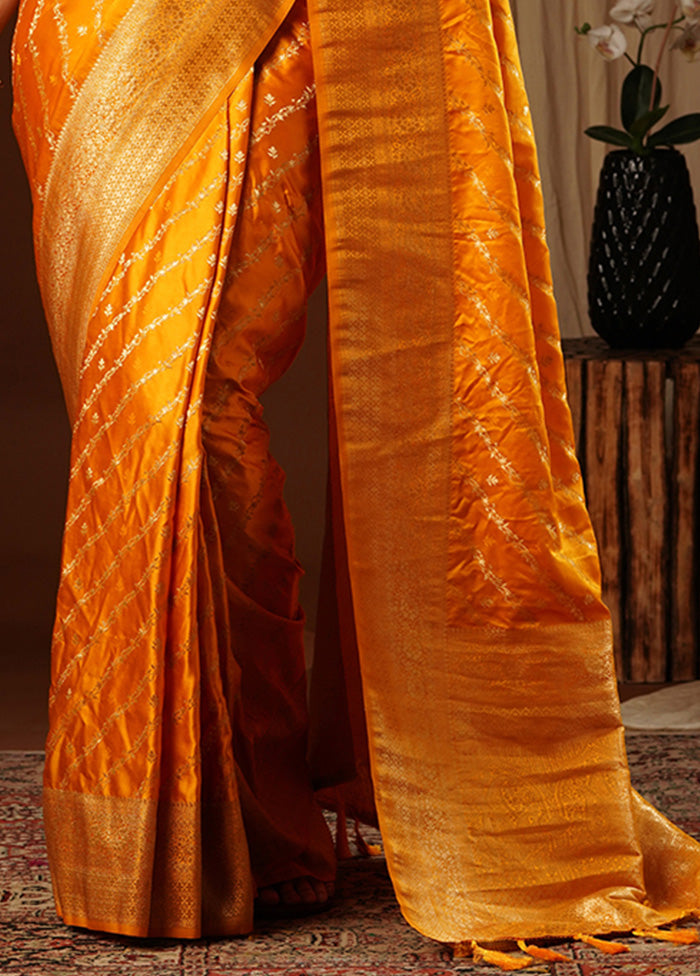 Yellow Satin Silk Saree With Blouse Piece