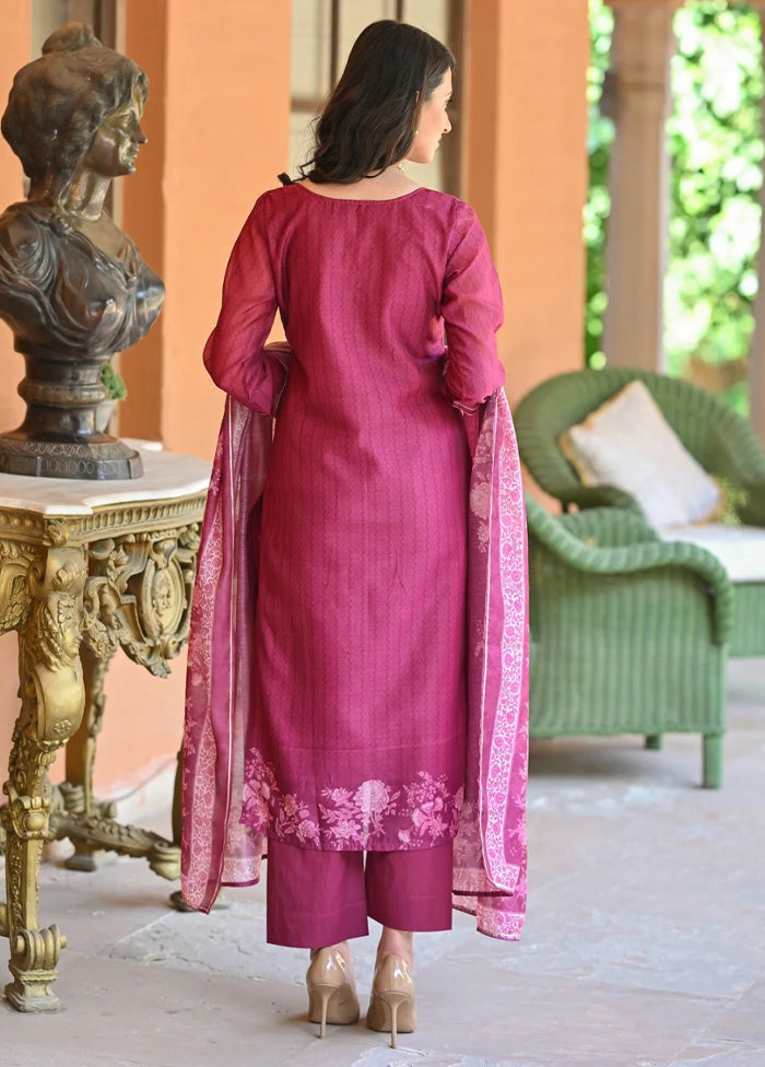 3 Pc Pink Readymade Rayon Dupatta Suit Set