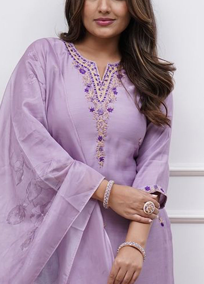 3 Pc Lavender Readymade Rayon Dupatta Suit Set