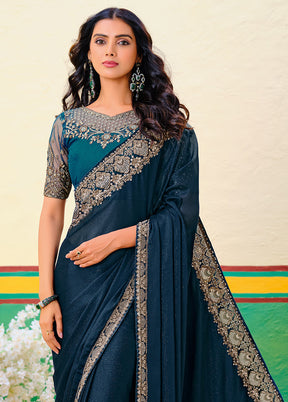 Peacock Blue Georgette Saree With Blouse Piece