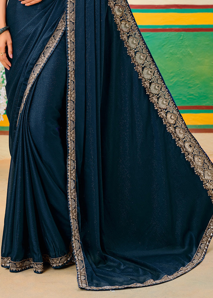 Peacock Blue Georgette Saree With Blouse Piece