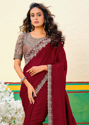 Maroon Georgette Saree With Blouse Piece