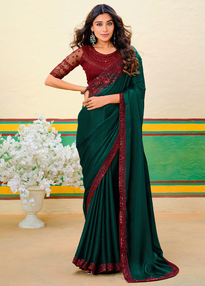 Dark Green Georgette Saree With Blouse Piece