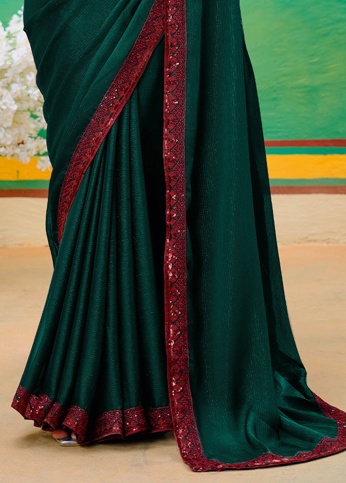 Dark Green Georgette Saree With Blouse Piece