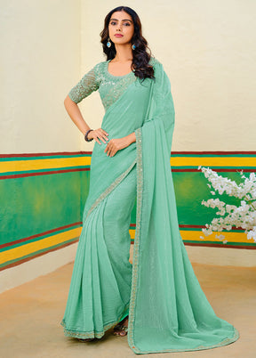 Teal Green Georgette Saree With Blouse Piece