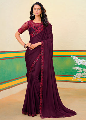 Maroon Georgette Saree With Blouse Piece