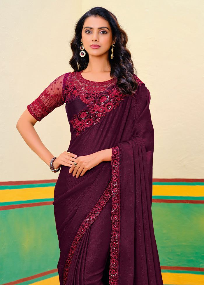 Maroon Georgette Saree With Blouse Piece