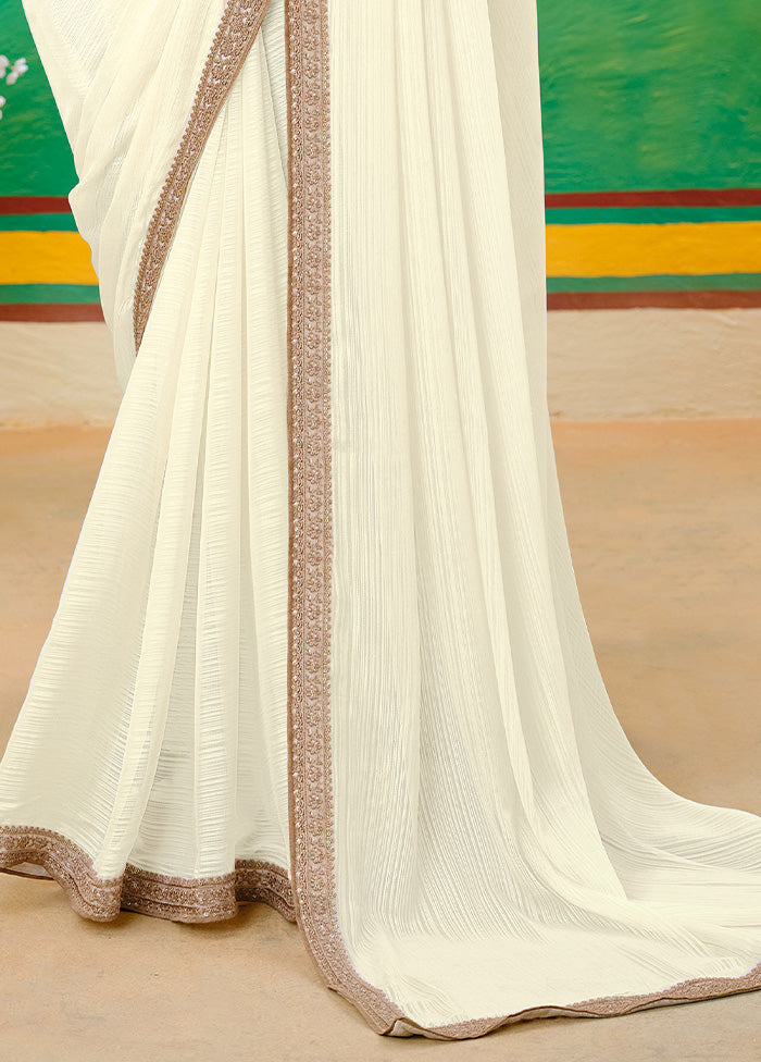 Off White Georgette Saree With Blouse Piece