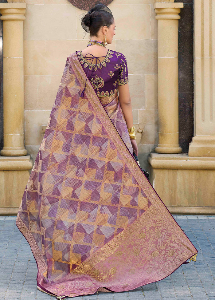 Purple Spun Silk Saree With Blouse Piece