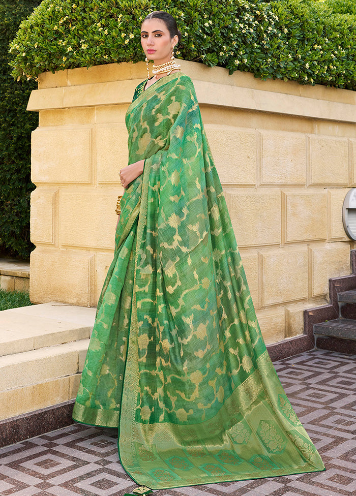 Green Spun Silk Saree With Blouse Piece