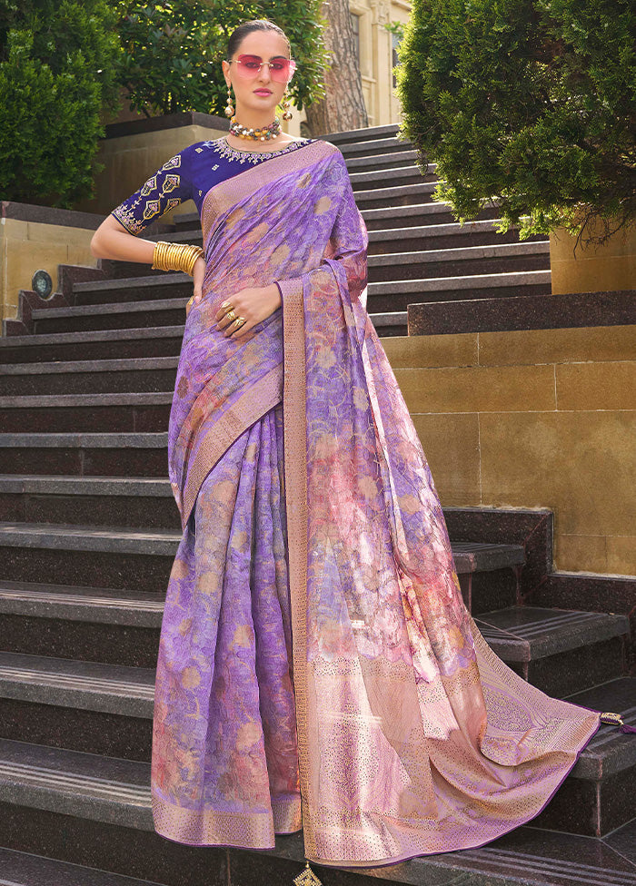 Lavender Spun Silk Saree With Blouse Piece