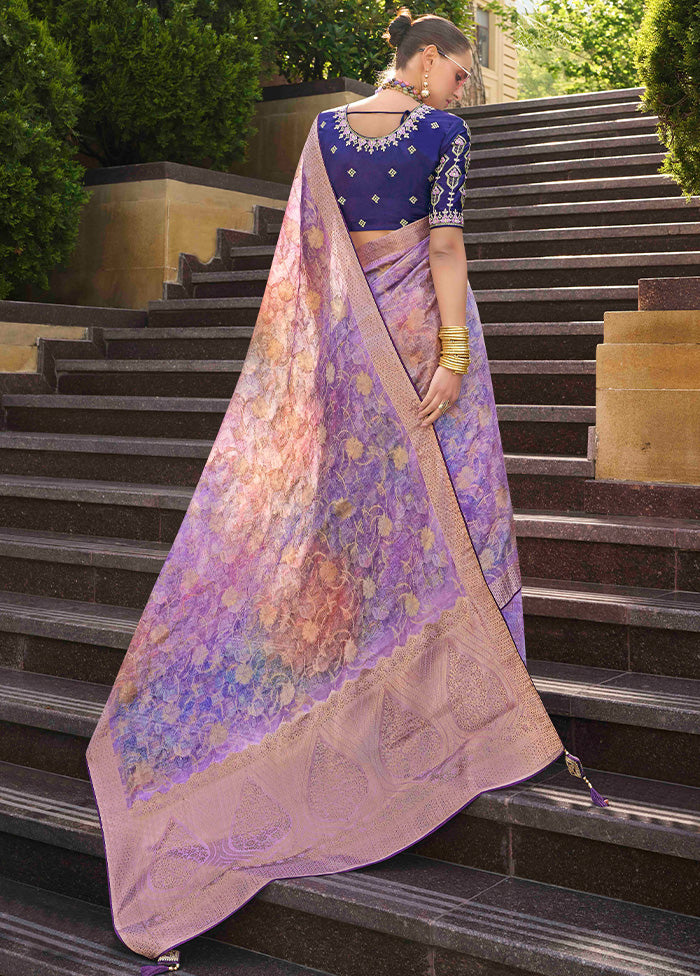 Lavender Spun Silk Saree With Blouse Piece