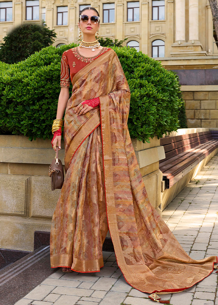 Rust Spun Silk Saree With Blouse Piece