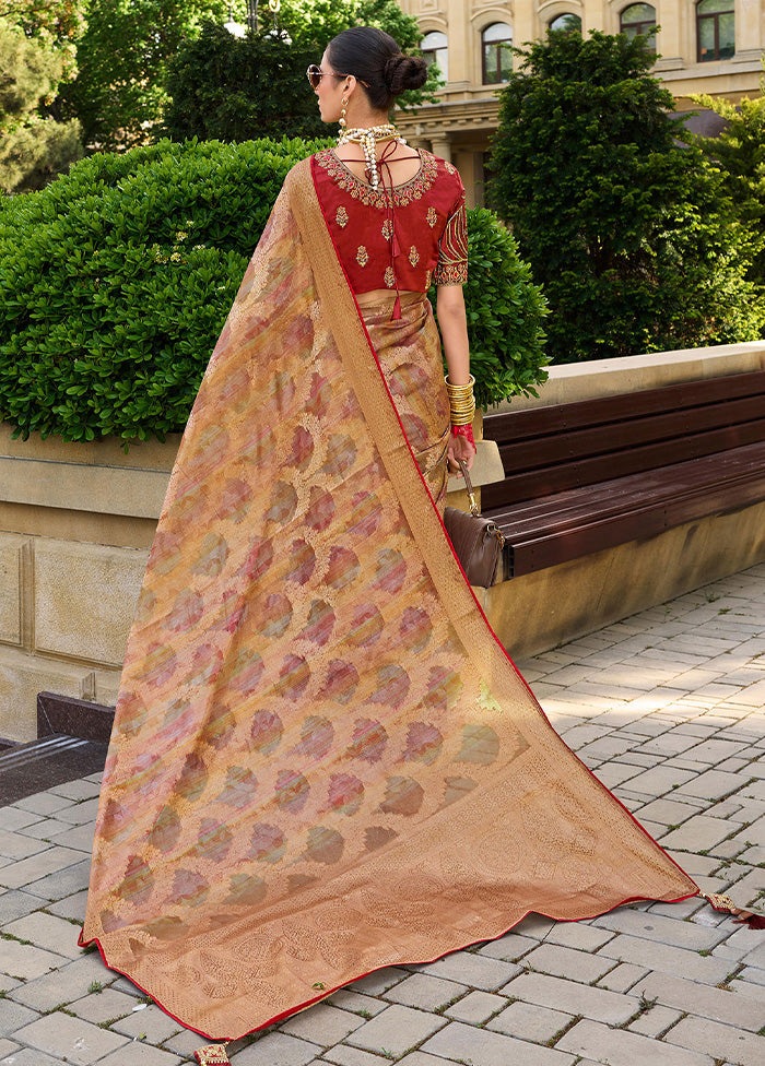 Rust Spun Silk Saree With Blouse Piece