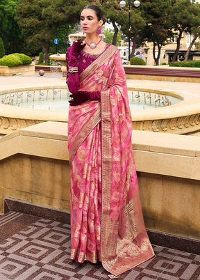 Pink Spun Silk Saree With Blouse Piece