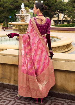 Pink Spun Silk Saree With Blouse Piece