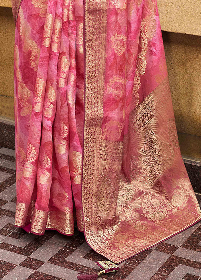 Pink Spun Silk Saree With Blouse Piece