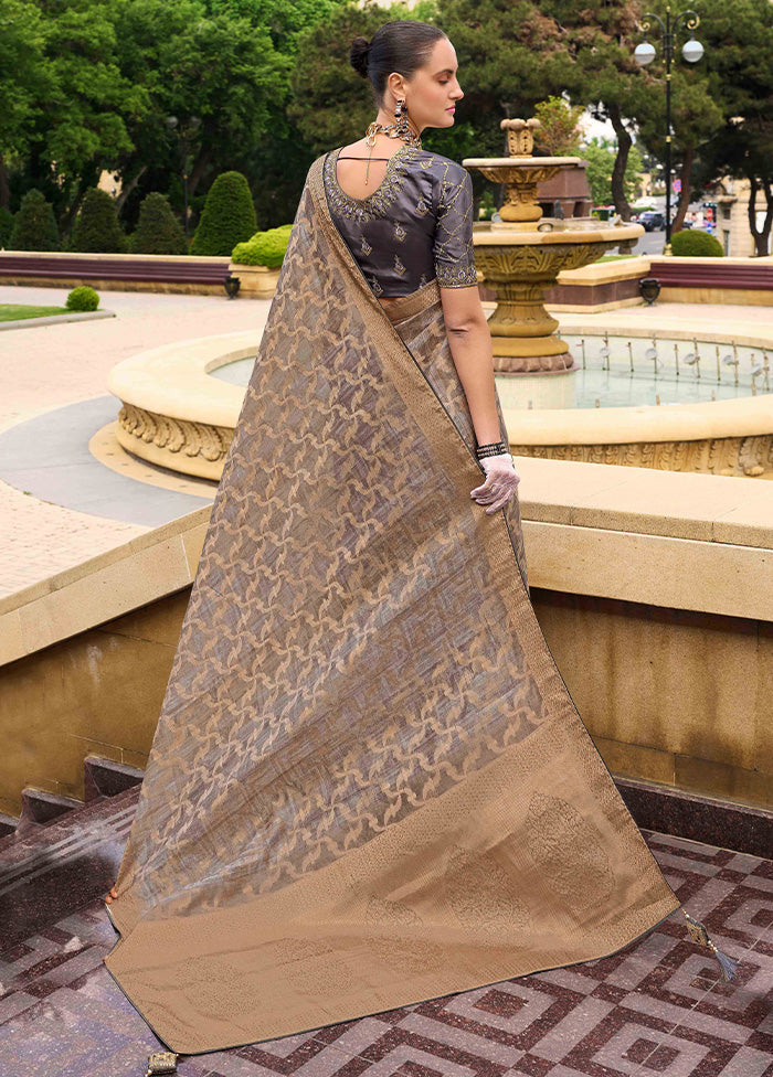 Grey Spun Silk Saree With Blouse Piece