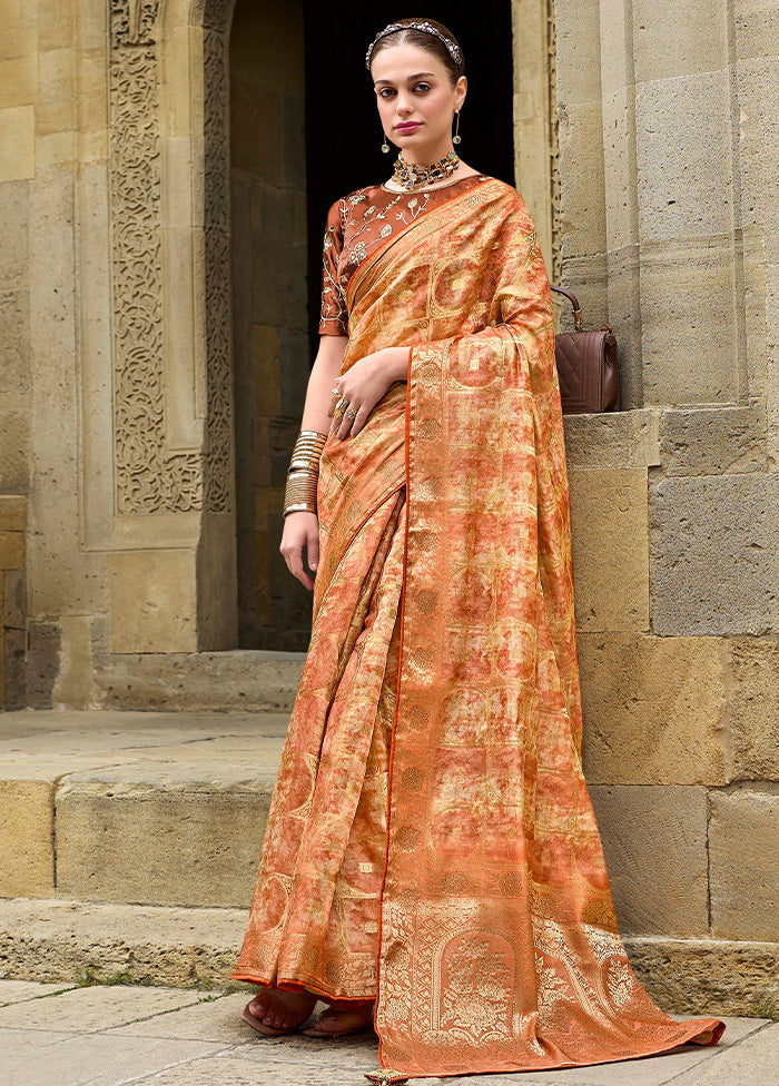 Orange Spun Silk Saree With Blouse Piece