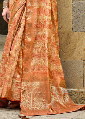 Orange Spun Silk Saree With Blouse Piece