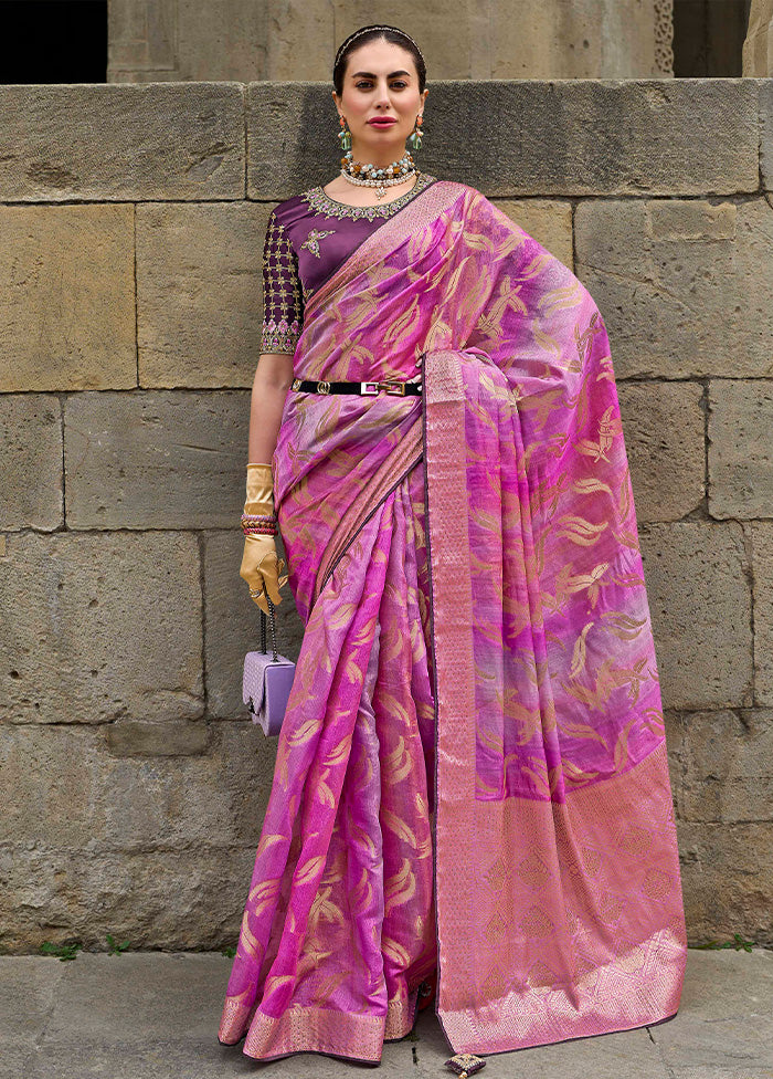 Pink Spun Silk Saree With Blouse Piece