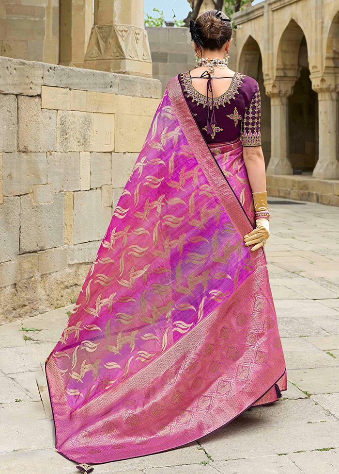 Pink Spun Silk Saree With Blouse Piece