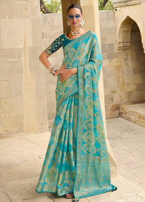 Sea Green Spun Silk Saree With Blouse Piece