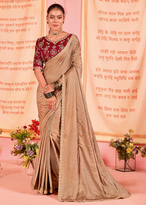 Brown Satin Silk Saree With Blouse Piece