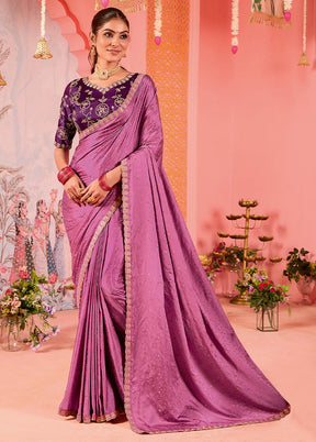 Pink Satin Silk Saree With Blouse Piece