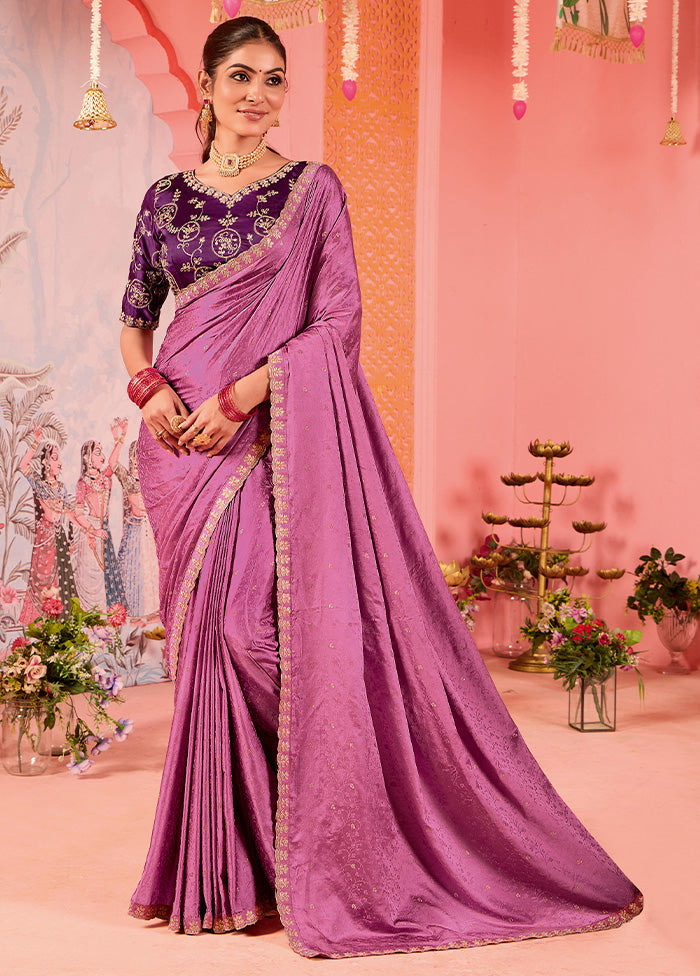 Pink Satin Silk Saree With Blouse Piece