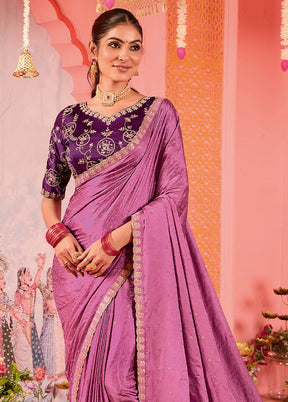 Pink Satin Silk Saree With Blouse Piece