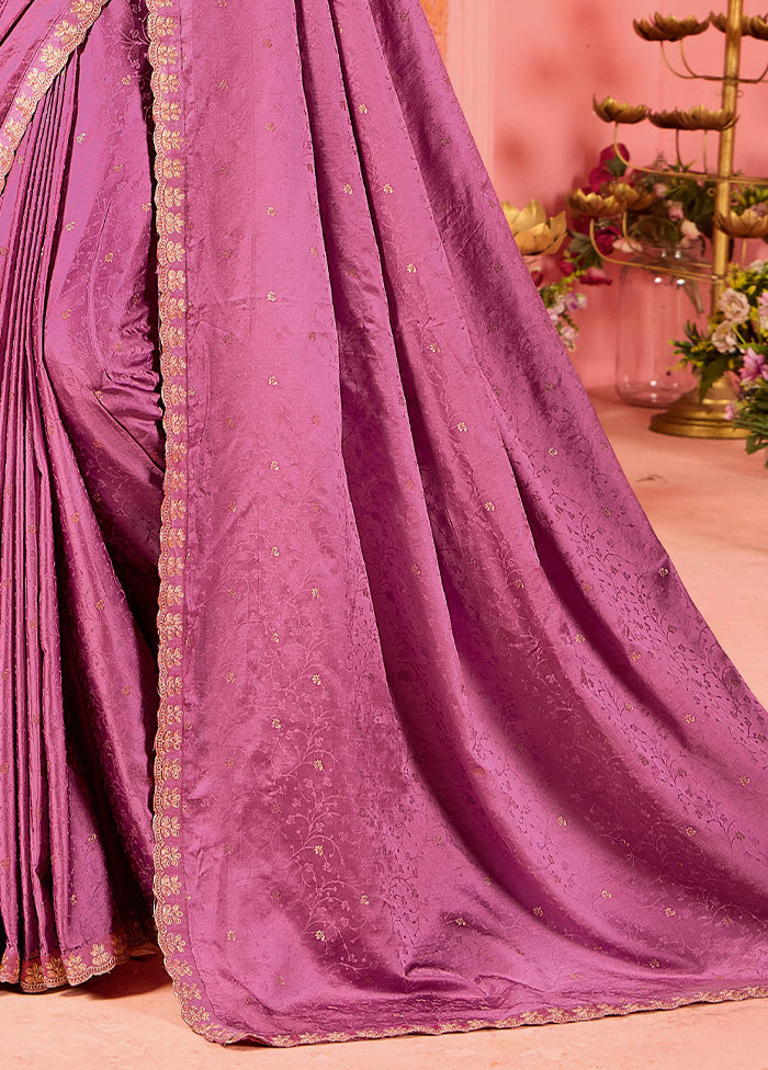 Pink Satin Silk Saree With Blouse Piece