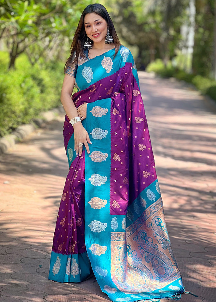 Purple Spun Silk Saree With Blouse Piece